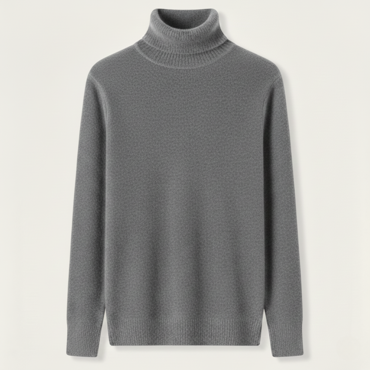 Men's dark gray turtleneck sweater, ribbed collar and cuffs, long sleeves