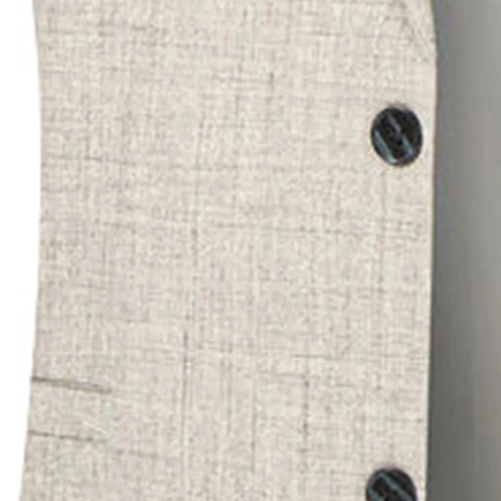 Men's beige blazer close-up of dark buttons on front placket