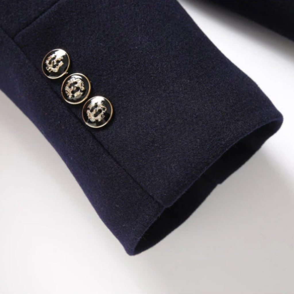 Men's wool coat sleeve cuff with three decorative buttons