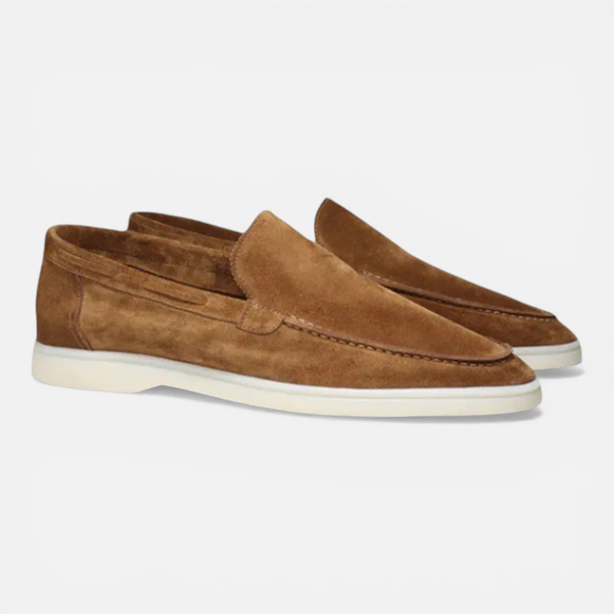 Men's suede casual loafers in brown with moc toe and slip-on profile
