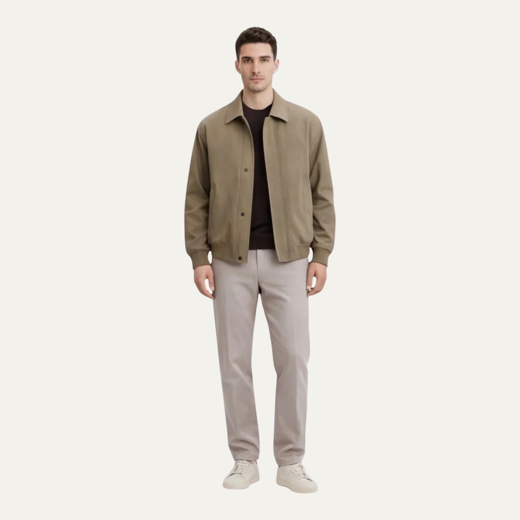 Men's khaki lightweight jacket, button-front with point collar and side pockets
