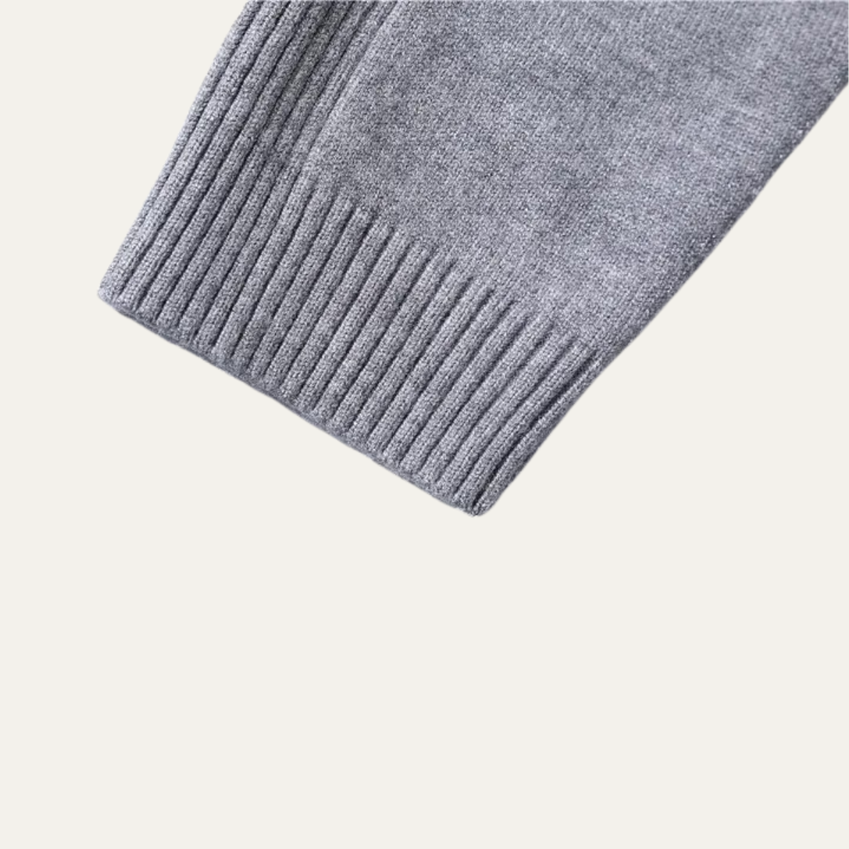 Gray knit turtleneck sweater ribbed cuff and bottom hem edge