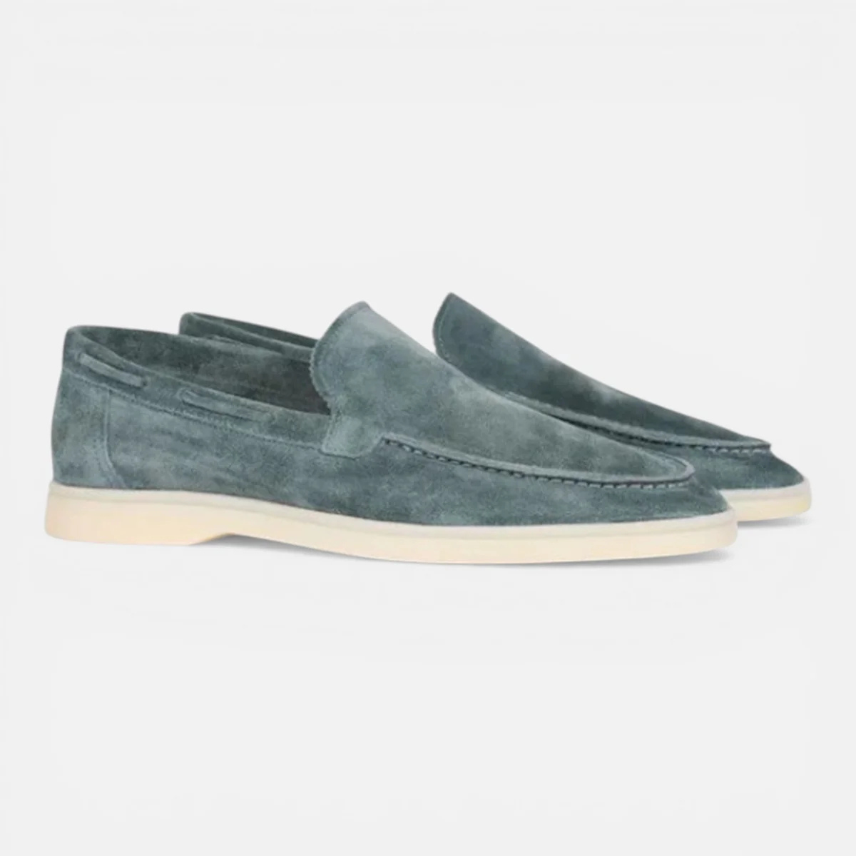 Men's suede casual loafers in green with moc toe and slip-on design
