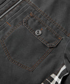 Distressed Canvas Jacket with Plaid Lined Hood for Men | Casual Wear