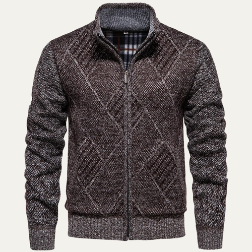 Men's Cable Knit Cardigan Charcoal Gray Diamond Pattern
