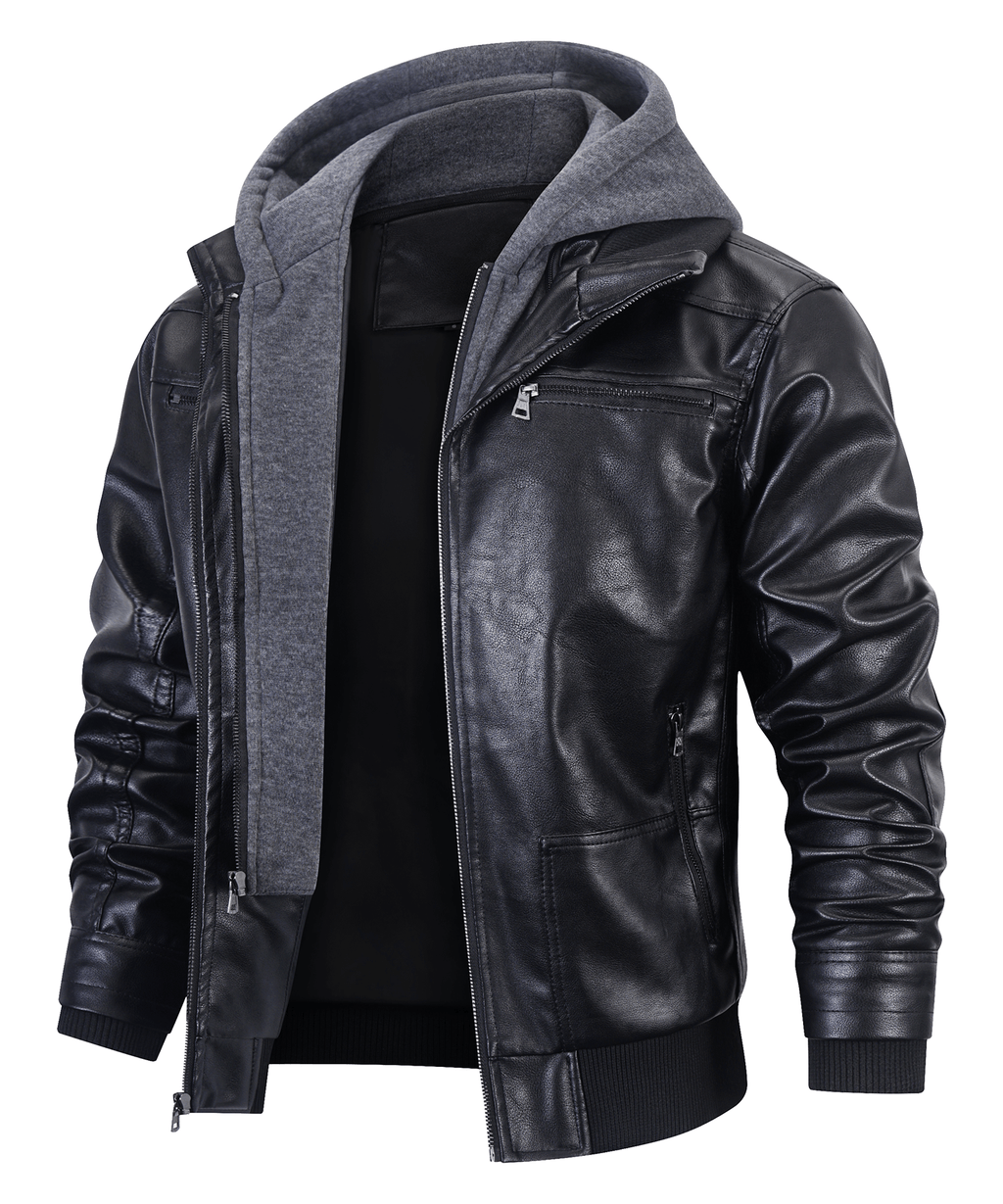 Two in One Removable Hoodie PU Leather Jacket for Men | Everyday Wear