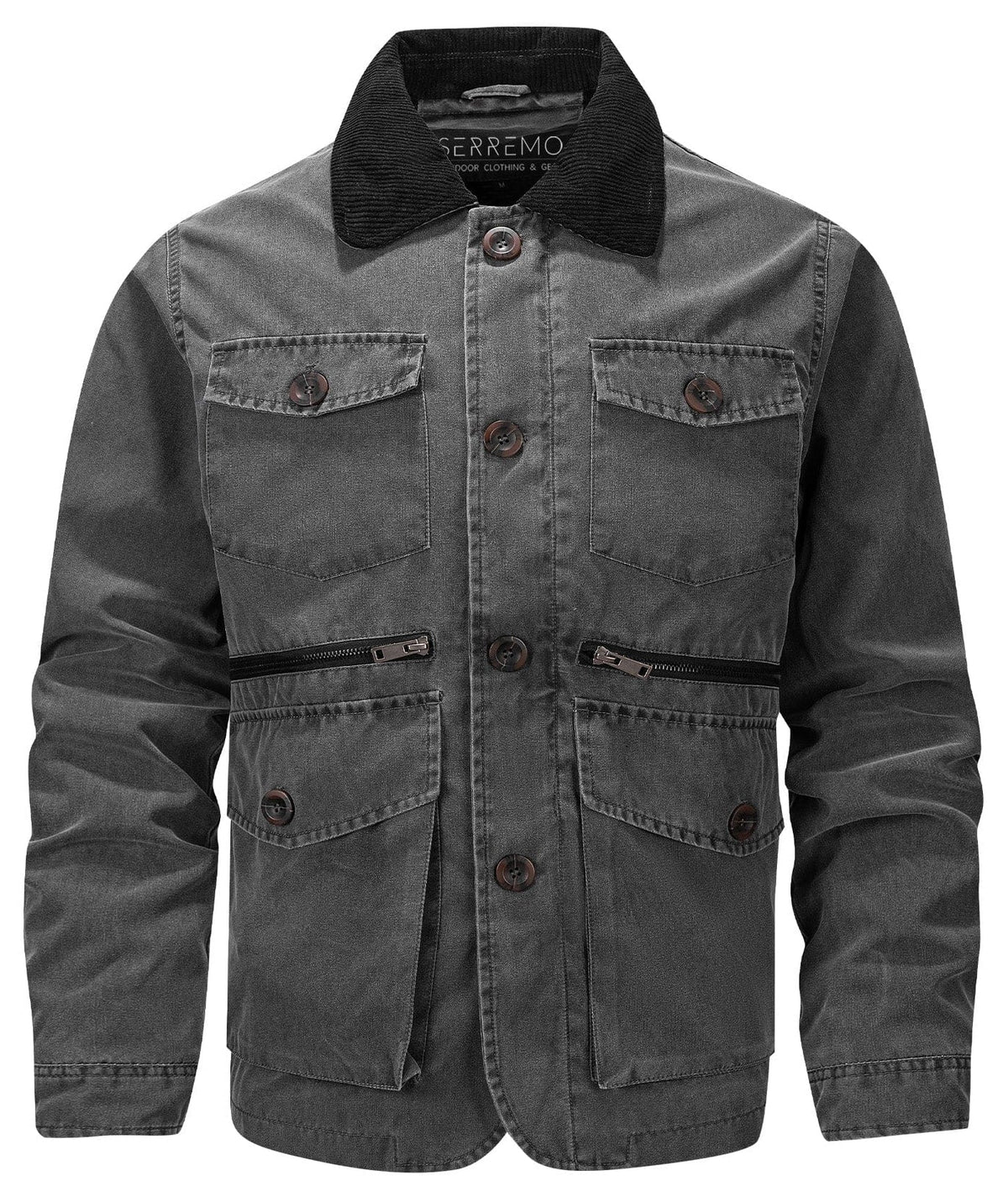 Corduroy Collar Multi Pocket Canvas Utility Jacket for Men | Casual Wear