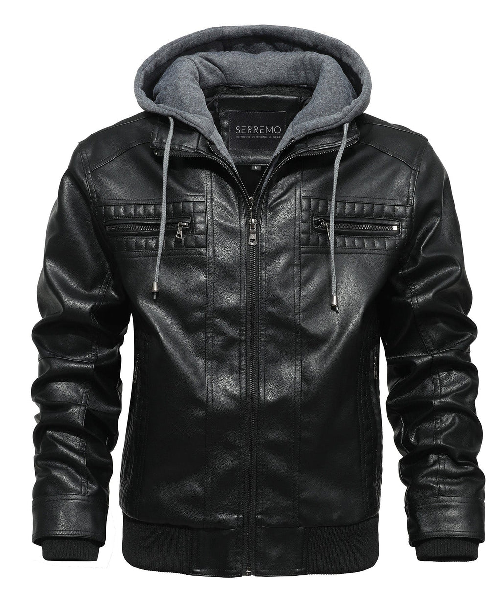 Removable Hood PU Leather Bomber Jacket for Men | Casual Wear