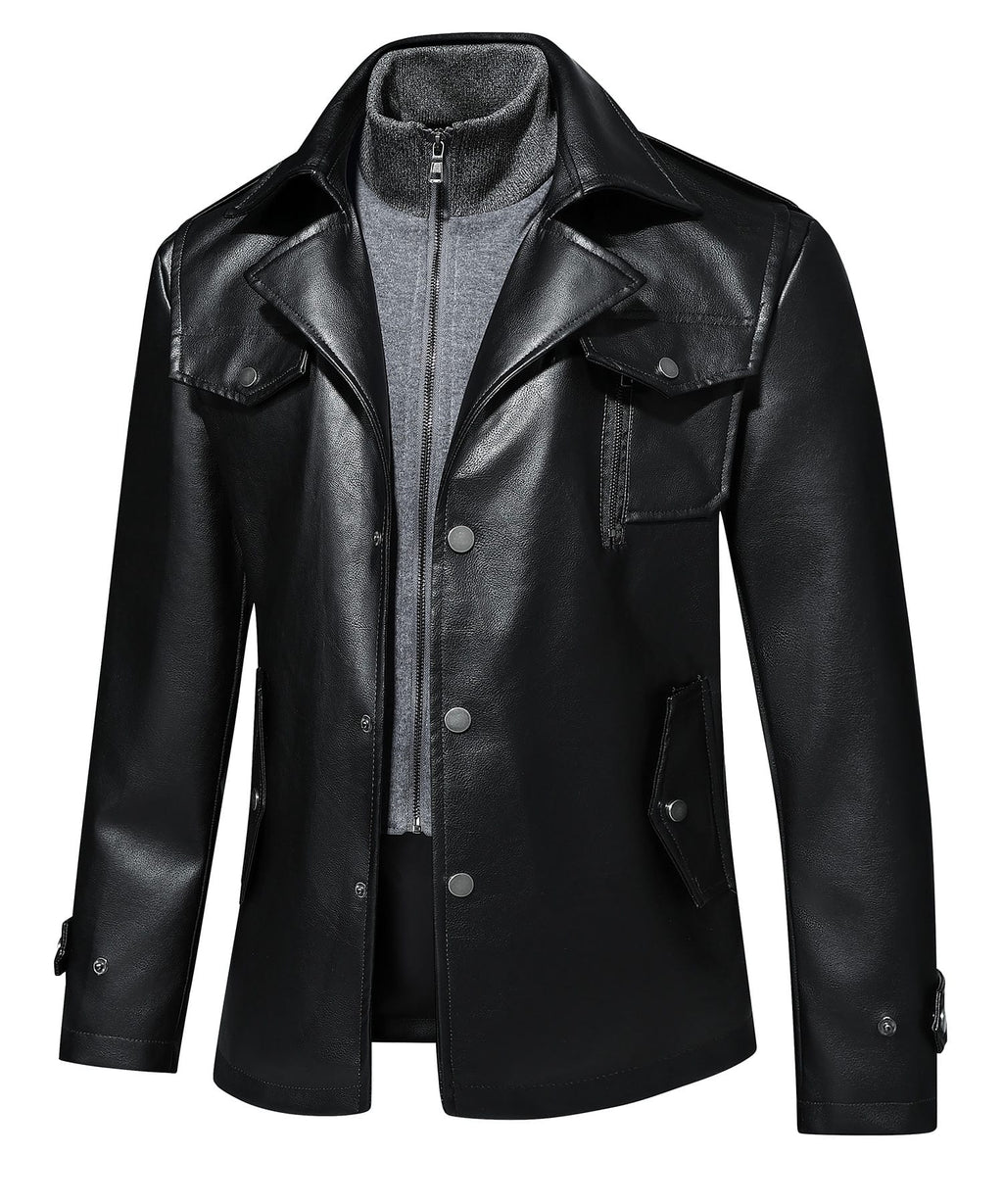 Multi Pocket PU Leather Utility Jacket for Men | Everyday Wear