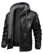 Removable Hood PU Leather Bomber Jacket for Men | Casual Wear