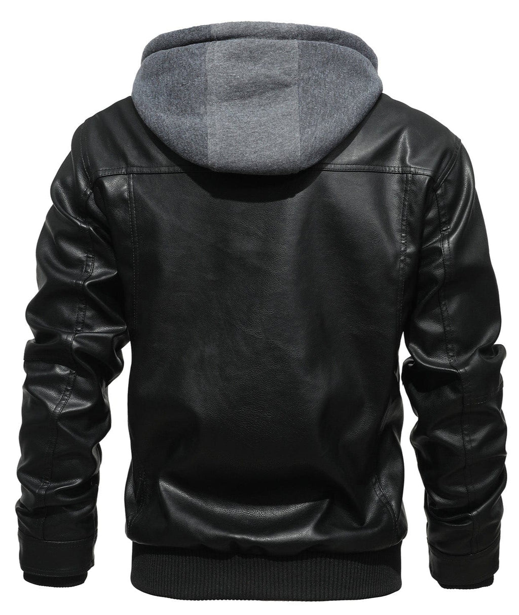 Removable Hood PU Leather Bomber Jacket for Men | Casual Wear