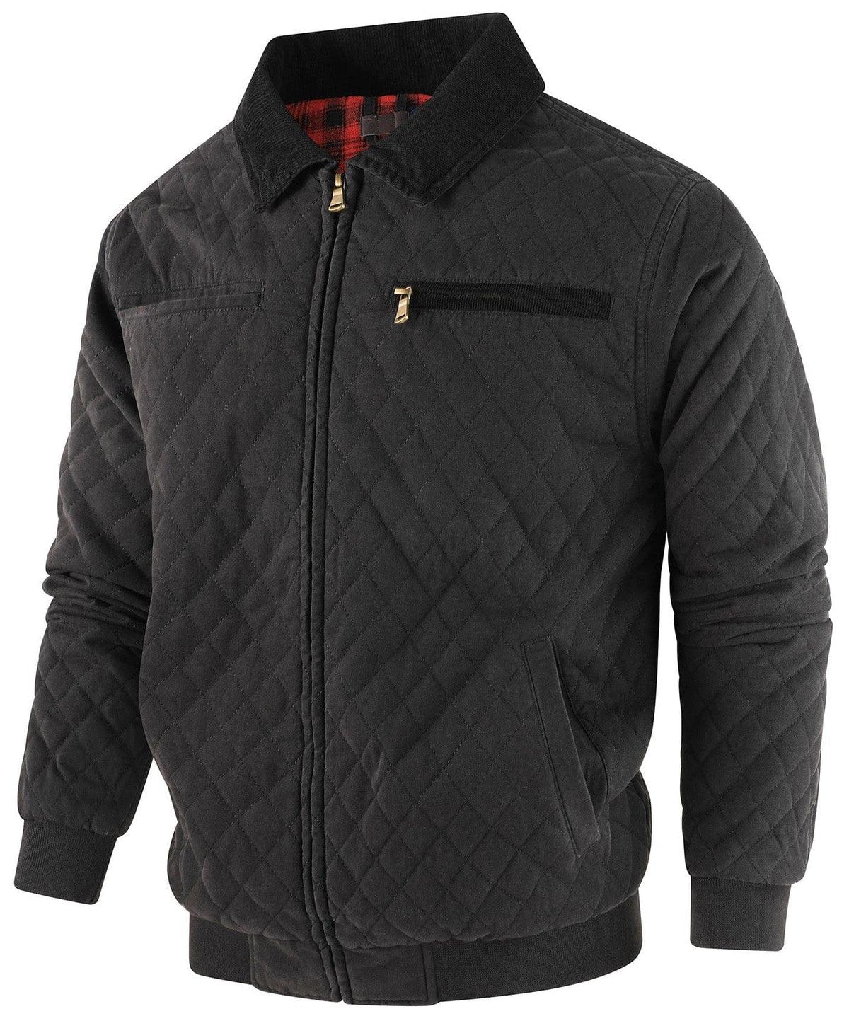 Diamond Quilted Corduroy Collar Zip Bomber Jacket for Men | Layering