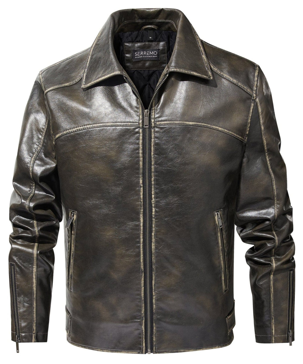 Distressed Finish Zip Pocket PU Leather Jacket for Men | Casual Wear