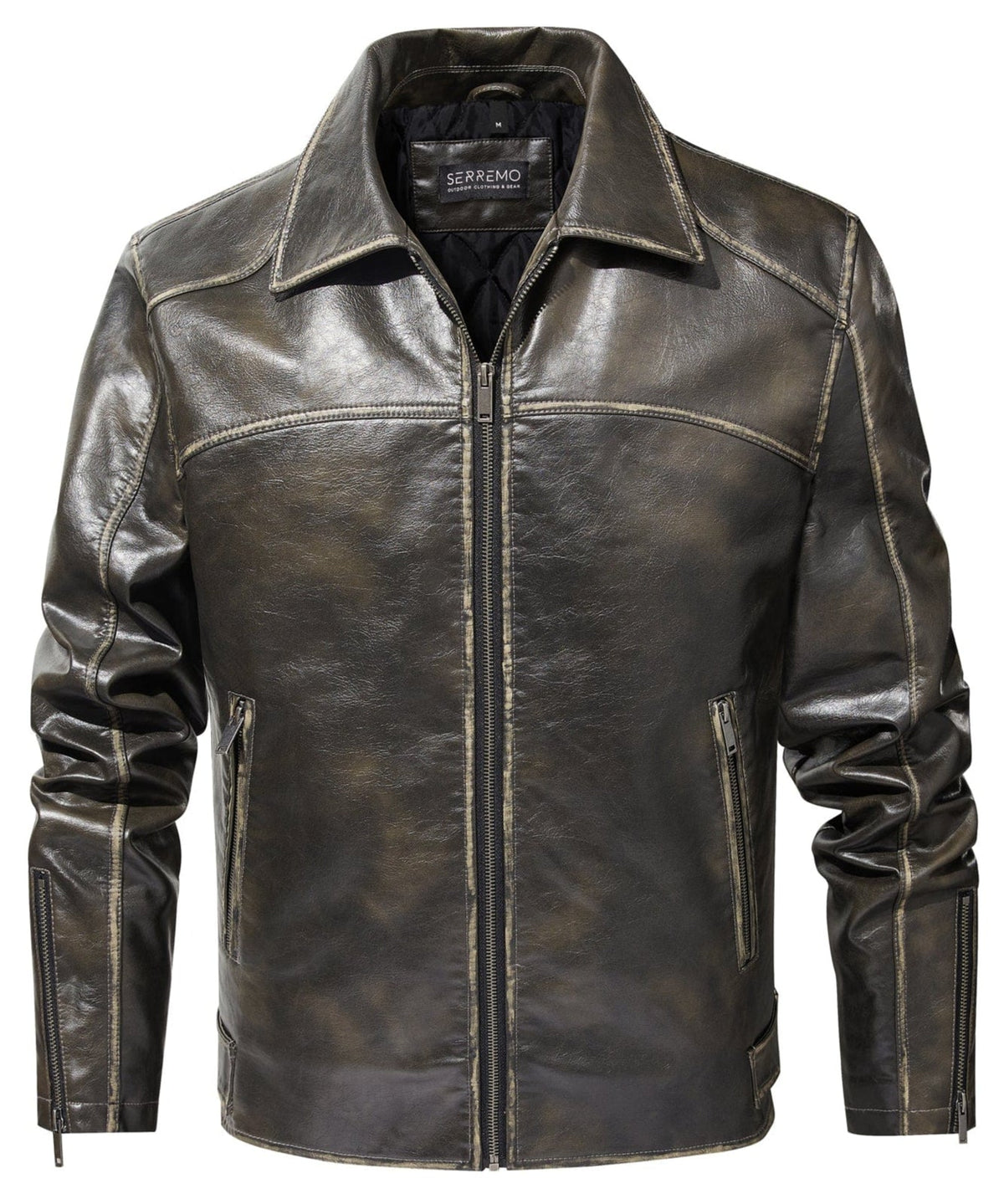 Distressed Finish Zip Pocket PU Leather Jacket for Men | Casual Wear