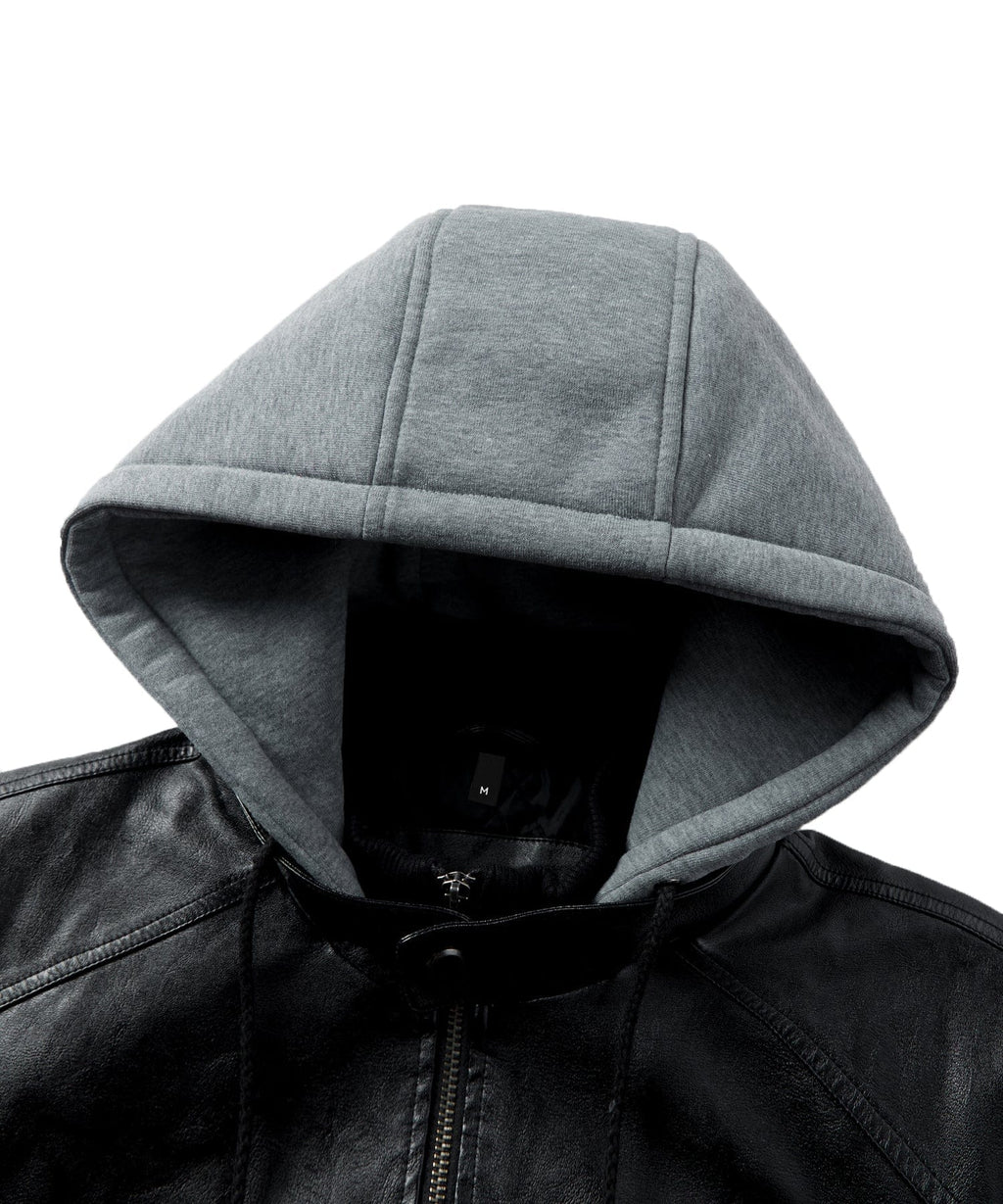 Removable Hood Quilted Lined PU Leather Jacket for Men | Casual Wear
