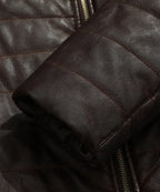 Brown Quilted PU Leather Zip Up Jacket for Men | Everyday Wear