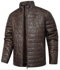Brown Quilted PU Leather Zip Up Jacket for Men | Everyday Wear