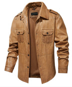 Four Pocket Epaulette Field Style PU Leather Jacket for Men | Everyday Wear