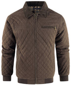 Diamond Quilted Corduroy Collar Zip Bomber Jacket for Men | Layering