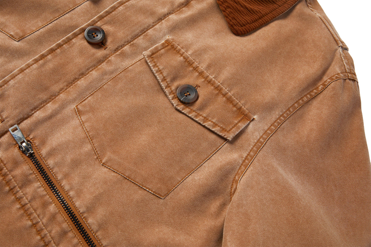 Corduroy Collar Multi Pocket Canvas Utility Jacket for Men | Casual Wear