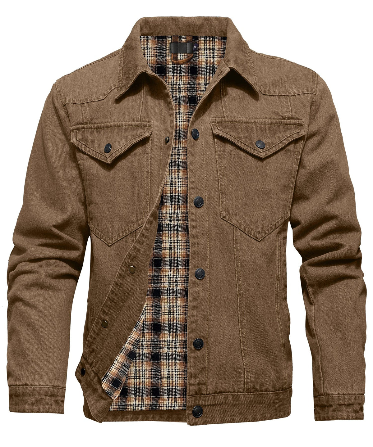 Flannel Lined Button Front Denim Shirt Jacket for Men | Cool Weather