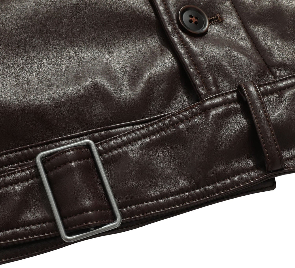 Coffee Brown PU Leather Zip Up Jacket for Men | Casual Wear