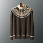 Fair Isle Yoke Quarter Zip Cashmere Blend Sweater for Men | Winter Layering