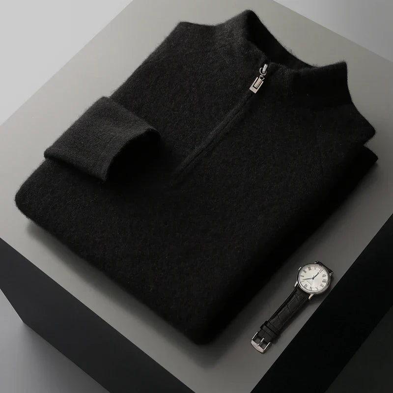 Pure Cashmere Half Zip Mock Neck Sweater for Men | Smart Casual Wear