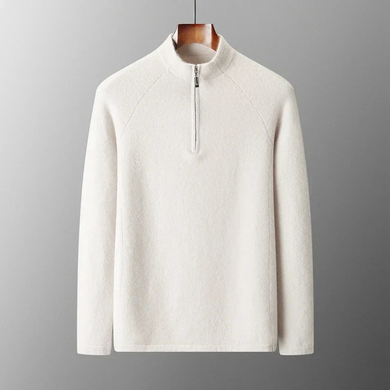 Pure Cashmere Half Zip Mock Neck Sweater for Men | Smart Casual Wear
