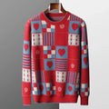 Heart Print Patchwork Cashmere Sweater for Men | Casual Wear