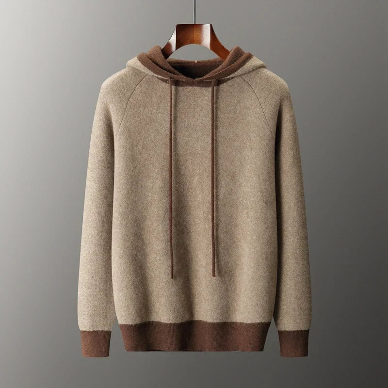 Pure Cashmere Knit Hooded Pullover Sweater for Men | Winter Layering