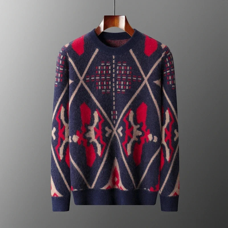 Jacquard Diamond Pattern Cashmere Blend Sweater for Men | Casual Wear