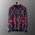 Jacquard Diamond Pattern Cashmere Blend Sweater for Men | Casual Wear