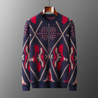 Jacquard Diamond Pattern Cashmere Blend Sweater for Men | Casual Wear