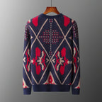 Jacquard Diamond Pattern Cashmere Blend Sweater for Men | Casual Wear