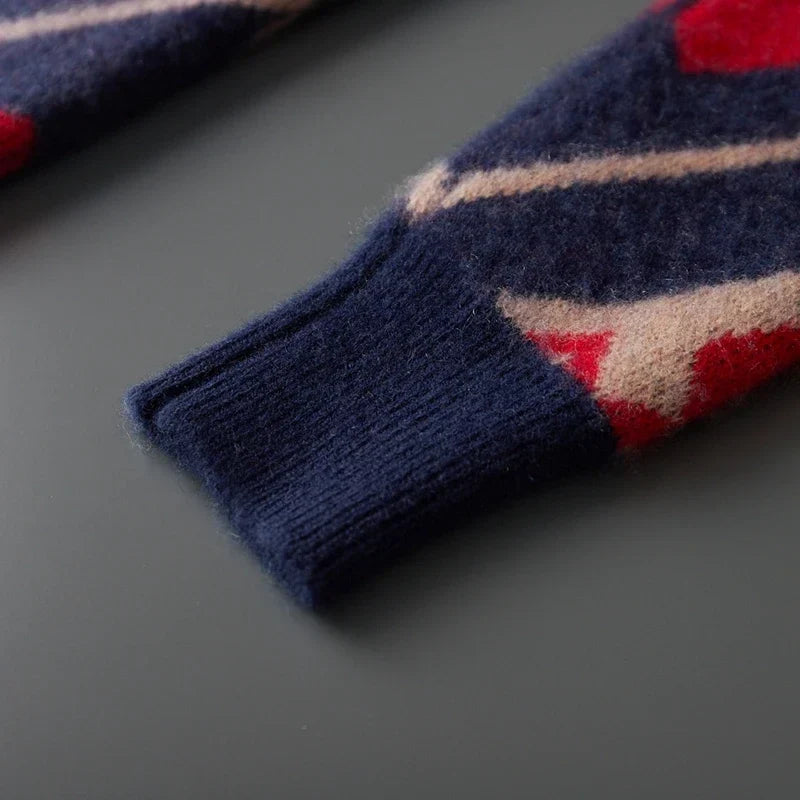 Jacquard Diamond Pattern Cashmere Blend Sweater for Men | Casual Wear