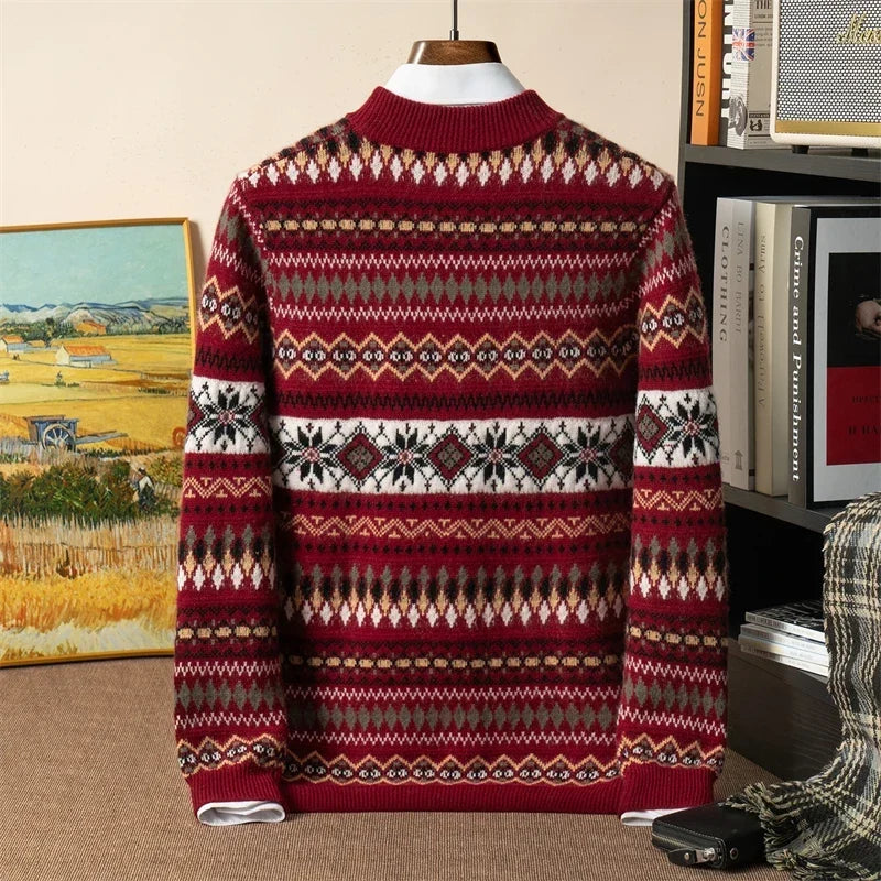 Jacquard Cashmere Blend Half Turtleneck Sweater for Men | Smart Casual Wear