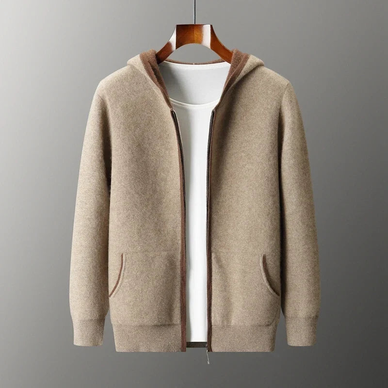Cashmere Blend Full Zip Knit Hoodie for Men | Casual Layering
