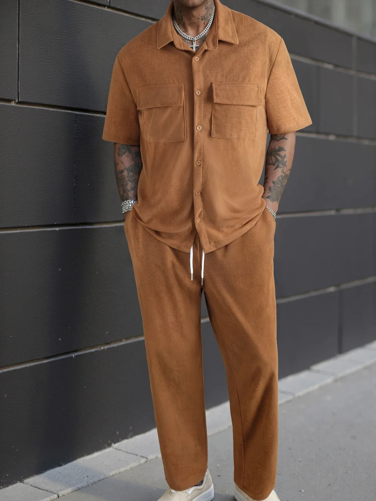 Short Sleeve Shirt and Trouser Two Piece Set for Men | Casual Wear