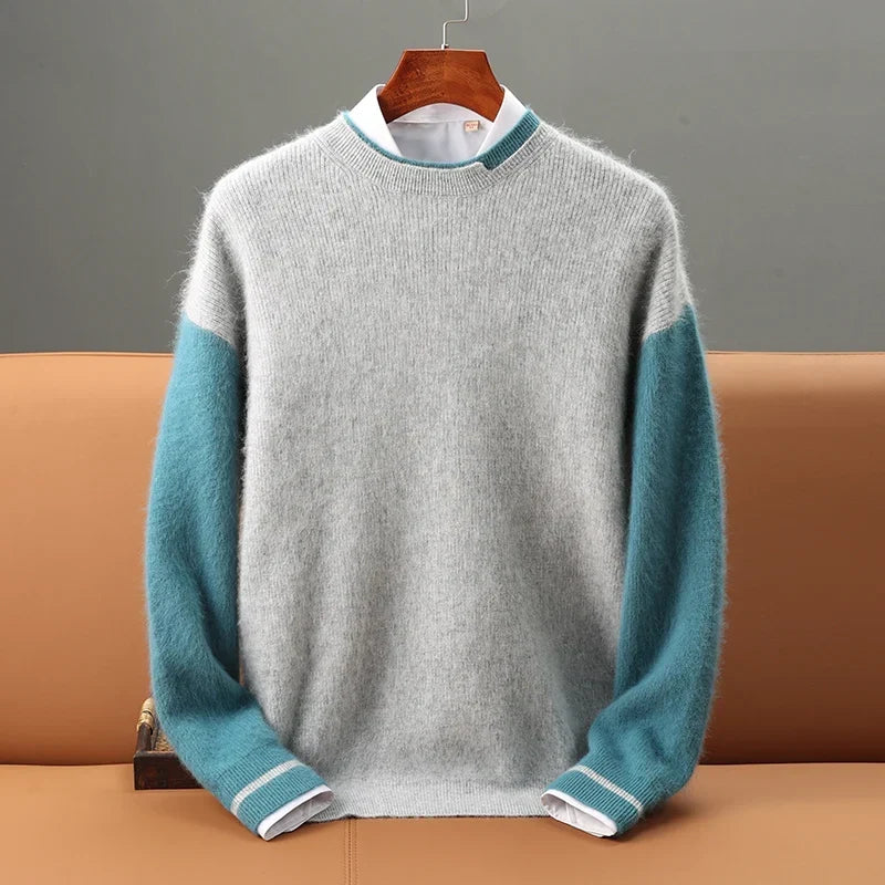 Colour Block Cable Knit Wool Blend Sweater for Men | Cold Weather Wear