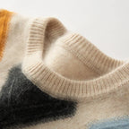 Colour Block Argyle Merino Wool Sweater for Men | Smart Casual Wear
