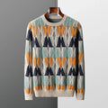 Geometric Pattern Merino Wool Crewneck Sweater for Men | Casual and Office Wear