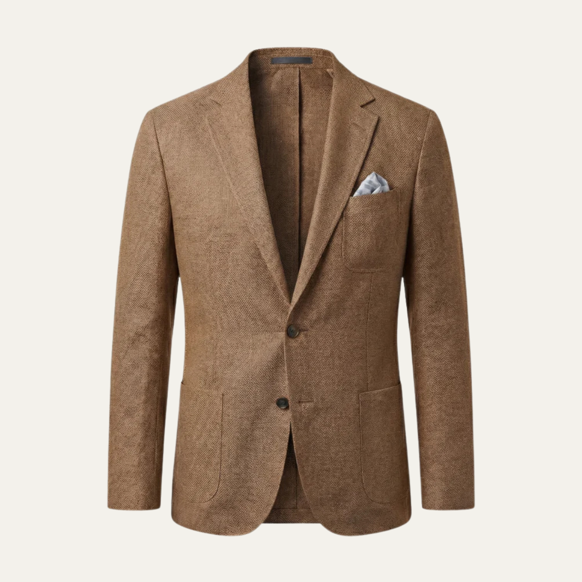 Men's lightweight slim-fit blazer in beige, notched lapels and button front.