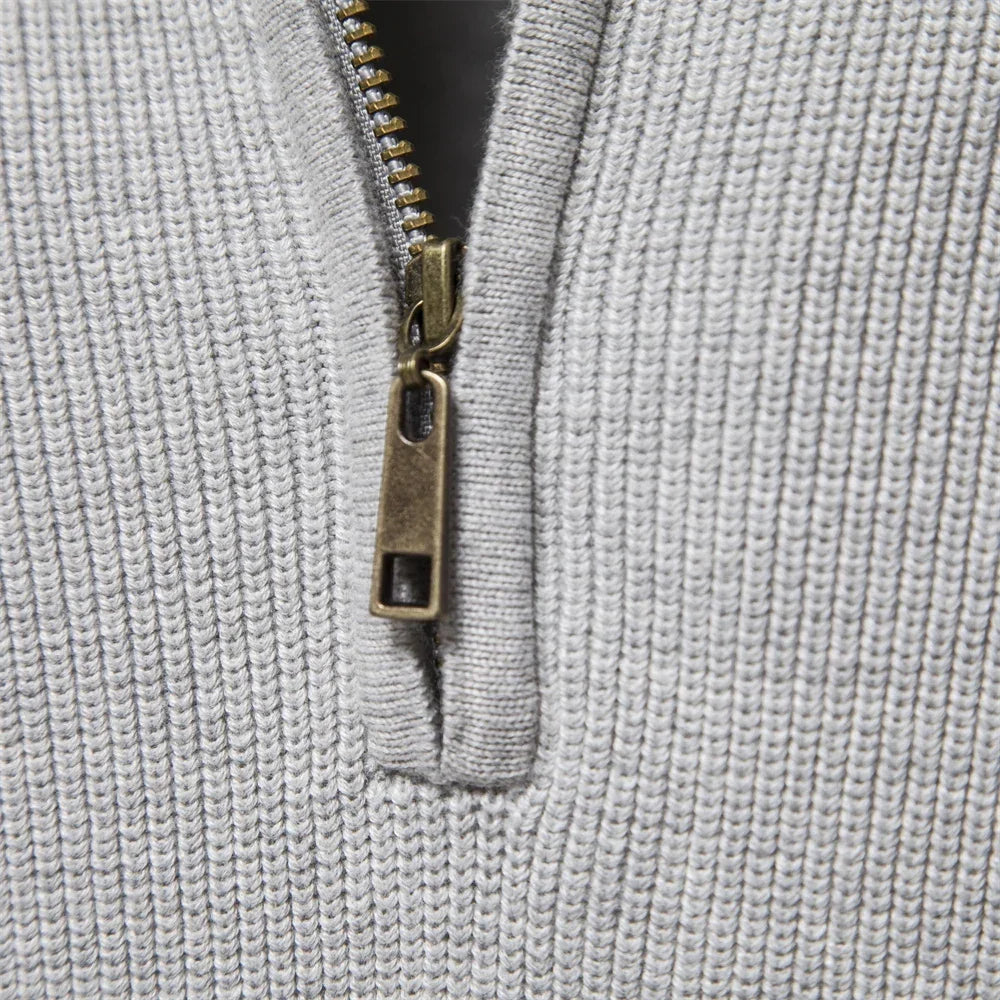 Cotton Zip Up High Collar Knit Cardigan for Men | Autumn Layering