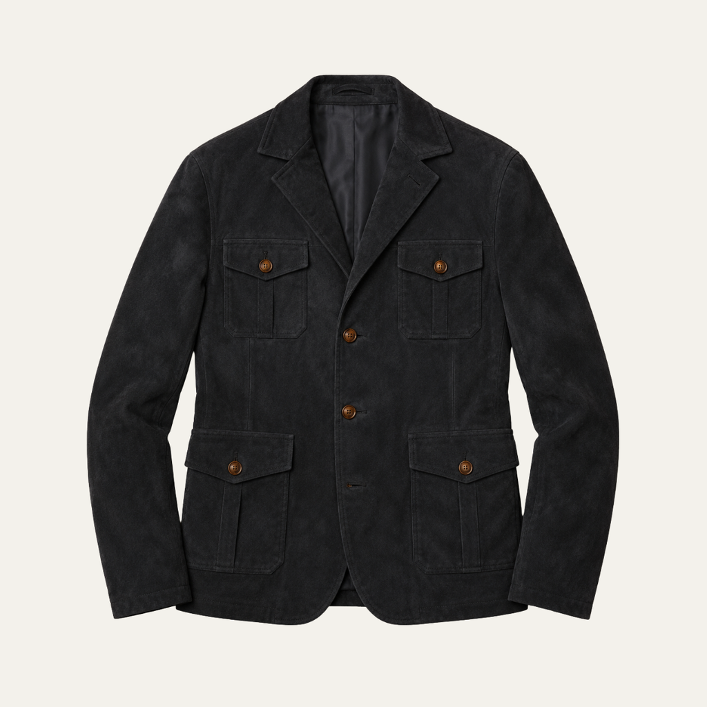 Men's smart blazer jacket in black, flap chest and side pockets, button front