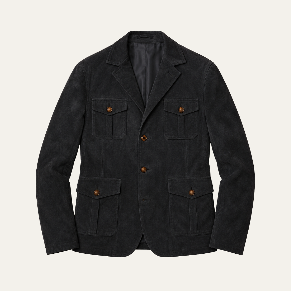 Men's smart blazer jacket in black, flap chest and side pockets, button front