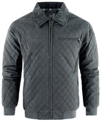Diamond Quilted Corduroy Collar Zip Bomber Jacket for Men | Layering