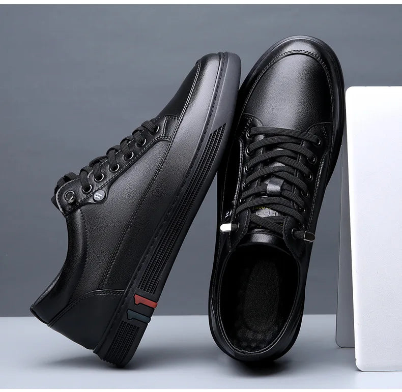 Genuine Leather Low Profile Lace Up Sneakers for Men | Spring and Autumn Wear