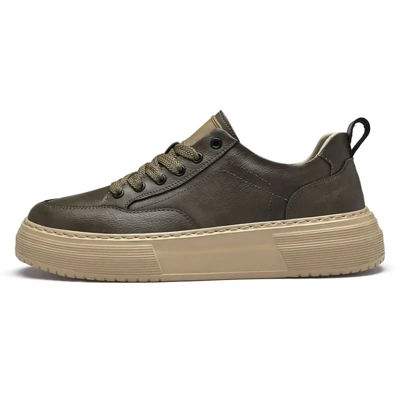 Genuine Leather Platform Lace Up Sneakers for Men | Street Wear