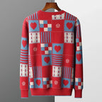 Heart Print Patchwork Cashmere Sweater for Men | Casual Wear